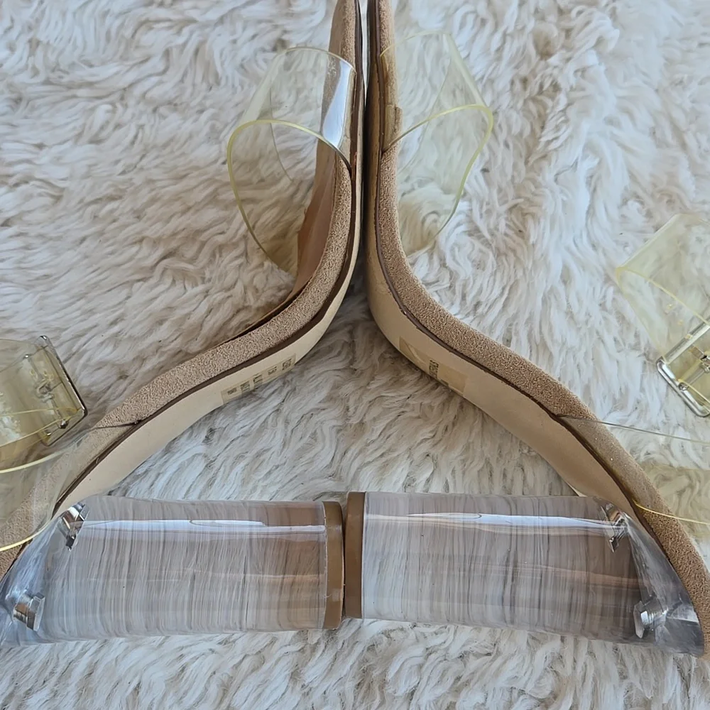 Steve Madden Clearer Clear Strappy Round Heel Dress Shoes US 7.5 - Picture 5 of 8